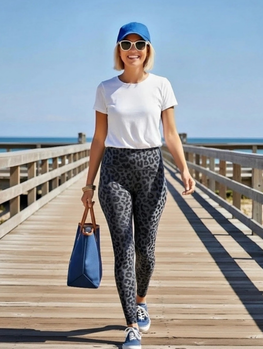 Balance Athletica Leopard Print Leggings in Gray & Black Medium Like